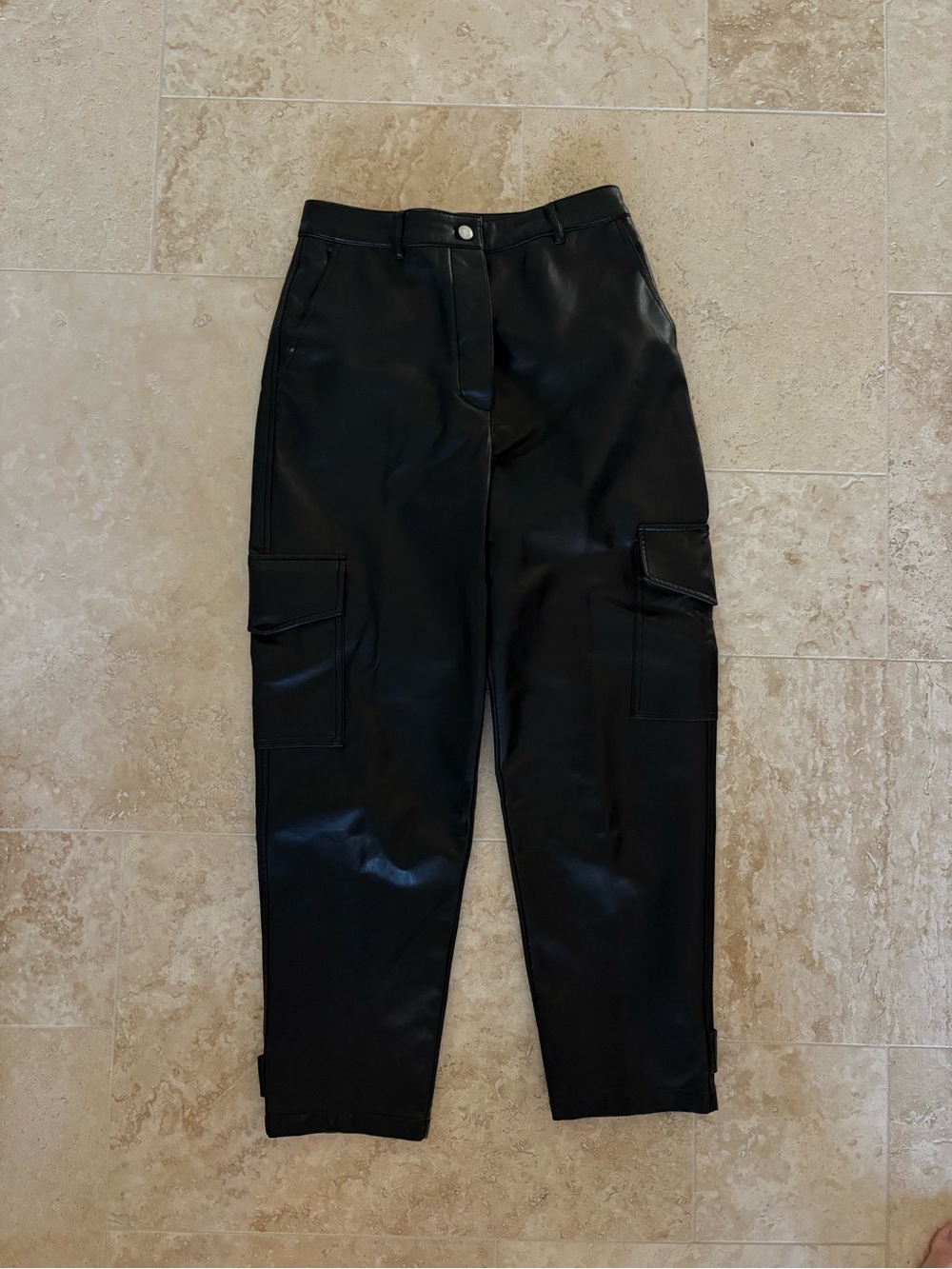 Wilfred Free - High Rise Boyfriend Cargo Faux Leather Pants, Size 8